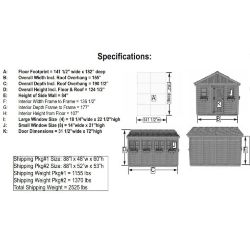 12x16 specs Sunshed Garden Shed