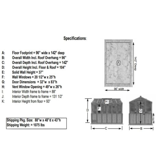 8x12 specs Cedar Greenhouse