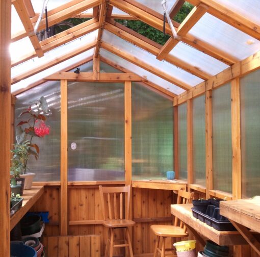 Cedar Greenhouse 8x12 inside view