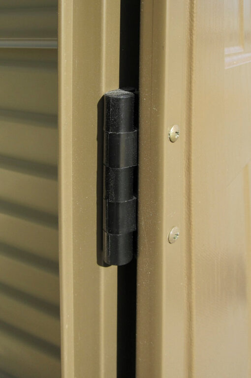 Duramax 10.5x8 Woodbridge Plus w Foundation 40214 hinge close up view