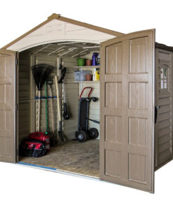 Duramax 8x8 DuraPlus w Foundation 30114 open doors with things inside
