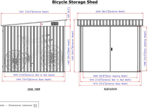 Duramax Bicycle Storage Shed Anthracite w White Trim 73051 dimensions