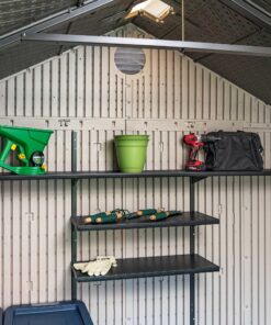 Lifetime 8x15 Outdoor Storage Shed 60075 shelves with tools