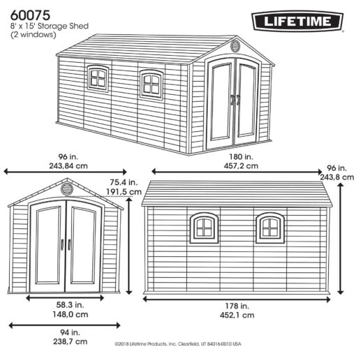 Lifetime 8x15 Outdoor Storage Shed 60075 specs