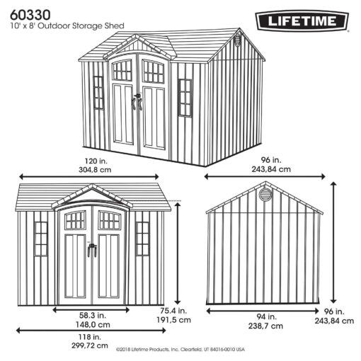 Lifetime 10 Ft X 8 Ft Outdoor Storage Shed 60330 technical drawing