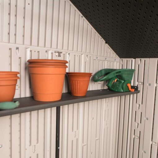 Lifetime 12.5 Ft. X 8 Ft. Outdoor Storage Shed 60223 plants on a shelf