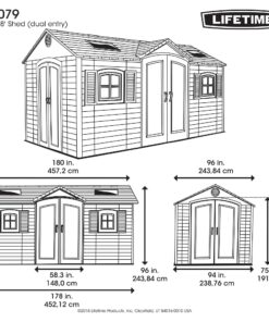 Lifetime 15 Ft. x 8 Ft. Outdoor Storage Shed 60079 dimensions