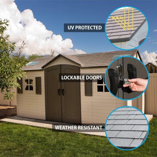 Lifetime 15 Ft. x 8 Ft. Outdoor Storage Shed 60079 features