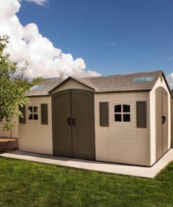 Lifetime 15 Ft. x 8 Ft. Outdoor Storage Shed 60079 in the backyard