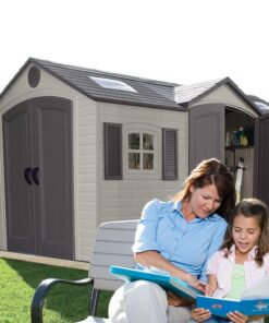 Lifetime 15 Ft. x 8 Ft. Outdoor Storage Shed 60079 woman and girl reading outside