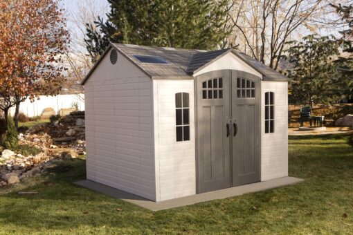 Lifetime Outdoor Storage Shed 60178 closed front side view
