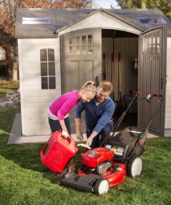 Lifetime Outdoor Storage Shed 60178 in use with family