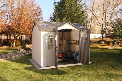 Lifetime Outdoor Storage Shed 60178 open front view