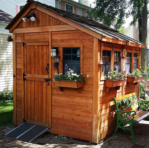 Outdoor 8x8 Sunshed Garden Shed with flowers 1