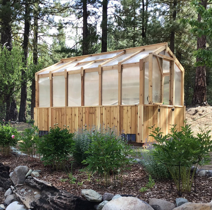 Outdoor Living Today Cedar Greenhouse  8×12 in a pine forest