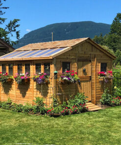 Sunshed Garden Shed 12x12 with hanging flowers