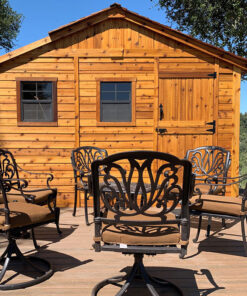 Sunshed Garden Storage 12x12 with chairs outside 1