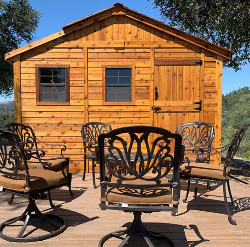 Sunshed Garden Storage 12x12 with chairs outside 1