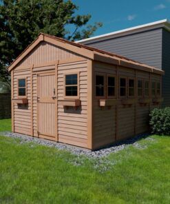 Wooden Sunshed Garden Shed 12x16 grassy area 1