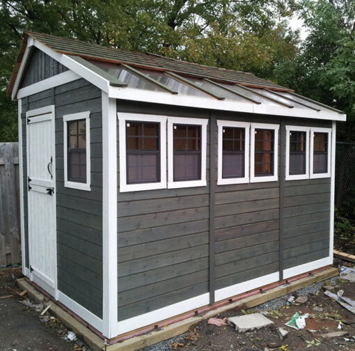 black and white Sunshed Garden storage 8x12 2