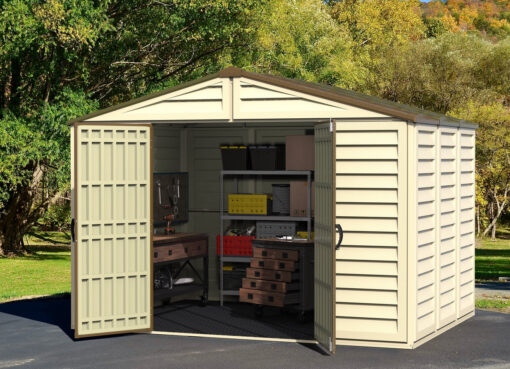 duramax woodbridge plus 10x8 shed open view 1